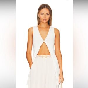 L’Academie Revolve Lajos Ivory Cotton Knit Long Vest Top Button Front size XS